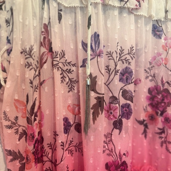Anthropologie Ombre Pink & Cream Floral Chiffon Dress – Size 2 - Picture 5 of 8